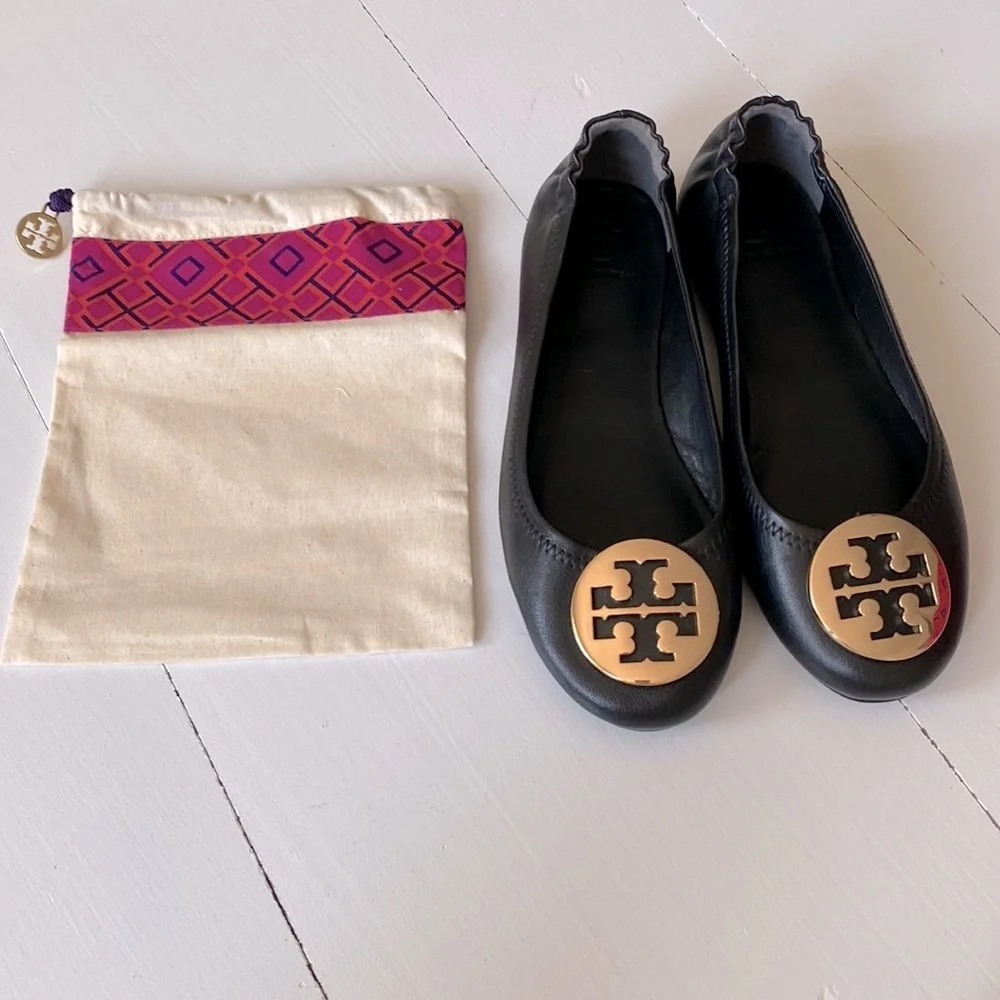 Tory Burch Mini Travel Ballet w/Metal Logo, Napa Leather, size 6.5, NWOT